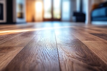 Poster - Warm Wood Flooring Texture Close Up Detail with Natural Grain and Sunlight Reflecting Interior Design Home Improvement Surface : Generative AI
