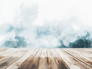 Aufkleber - Inspiring watercolor backdrop featuring a serene wooden floor ideal for creative and artistic projects : Generative AI