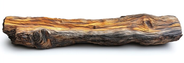 Leinwandbilder - Weathered Log on White Background Close Up of Textured Wood Grain Rustic Natural Material Neutral Tones and Rough Surface : Generative AI