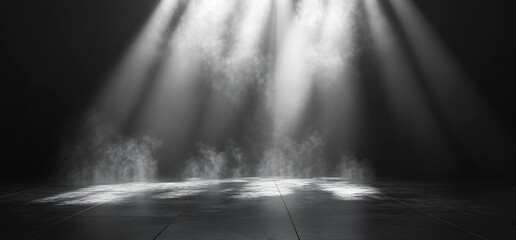 Poster - Dramatic Stage Lighting Spotlights with Smoke Effects on Dark Background for Theatrical and Event Visuals : Generative AI