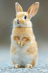 Poster - Adorable Golden Rabbit Standing Upright Showcasing its Cute and Innocent Features in a Natural Setting : Generative AI