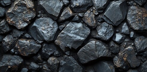 Poster - Dramatic Dark Slate Rock Texture with Depth and Shadow Play for Close Up Photography : Generative AI