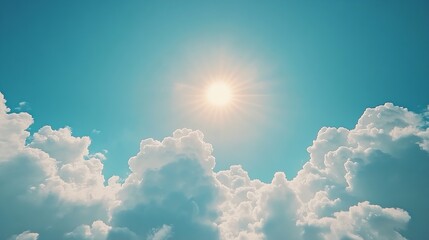 Aufkleber - Bright Sun Shining Over Fluffy White Clouds in a Vibrant Blue Sky : Generative AI