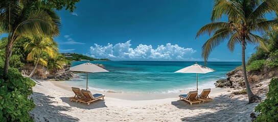 Poster - Tropical Beach Paradise with Turquoise Water and White Sand in Anguilla Caribbean Island Vacation Getaway : Generative AI