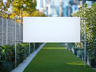 Aufkleber - Blank Outdoor Billboard Mockup on Green Lawn with Plants Perfect for Advertising and Promoting Brands and Messages : Generative AI