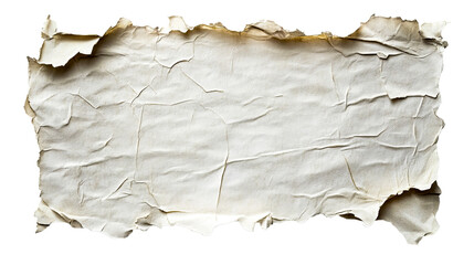 Wall Mural - wrinkled and damaged paper sheet on black background, cut out transparent