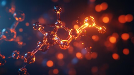 Poster - A beautifully detailed 3D illustration of a molecular reaction with glowing elements and dynamic energy lines