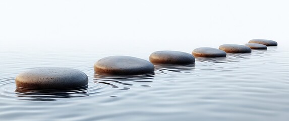 Fototapete - Stepping Stones Over Water  Zen Meditation Path for Mindfulness and Tranquility : Generative AI