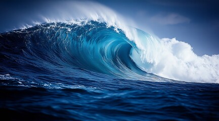 Poster - Majestic Ocean Wave Crashing with Force and Beauty Powerful Display of Nature's Energy Tidal Water Movement Abstract : Generative AI