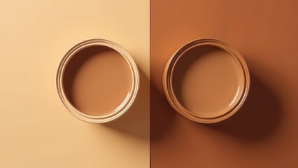 Poster - Two circular containers sit side by side showcasing a beautiful gradient of brown hues against subtle textured backgrounds. Soft lighting highlights their smooth surfaces.
