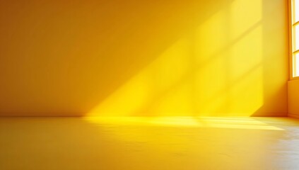 Aufkleber - Bright Yellow Room Corner with Sunlight Streaming In Minimalist Interior Design Sunny Color Palette Modern Architecture and Light Play : Generative AI