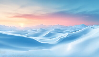 Poster - Stunning serene winter landscape showcasing gentle snow dunes under a colorful twilight sky : Generative AI