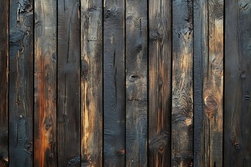Aufkleber - Rustic Dark Wood Wall Texture Background with Weathered Grain and Natural Patterns for Vintage Decor : Generative AI