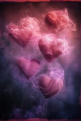 Poster - In a captivating display layers of swirling colors intertwine to depict love through dynamic heart motifs. The art captures emotions in a dance of vivid hues and soft forms.