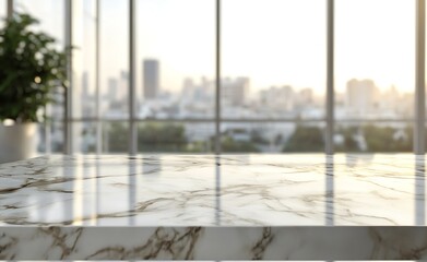 Aufkleber - Marble Countertop with City View Background Perfect for Product Display and Stylish Interior Design Mockups : Generative AI