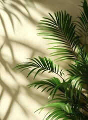 Aufkleber - Tropical Palm Leaf Shadow Botanical Beauty on a Cream Wall Nature Inspired Interior Design Exotic Plant Pattern : Generative AI