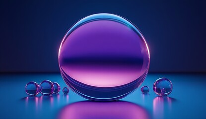 Leinwandbilder - Glowing orb with a smooth finish and dazzling reflections on surrounding bubbles creating a captivating scene : Generative AI