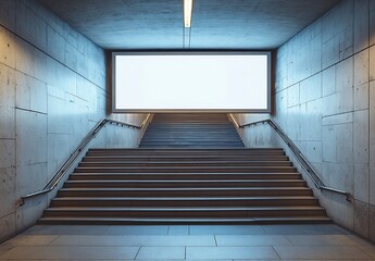 Leinwandbilder - Urban Underground Tunnel with Staircase and Blank Billboard for Advertising or Promotional Display : Generative AI