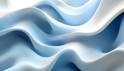 Poster - Elegant Light Blue Fabric Waves with Soft Curves Creating a Dreamy and Ethereal Design Landscape : Generative AI