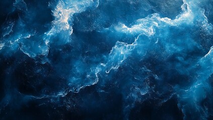 Leinwandbilder - Deep Blue Ocean Water with White Foam and Waves Abstract Nature Background Powerful and Mysterious Sea Texture : Generative AI