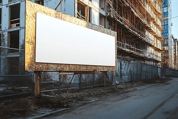 Aufkleber - Blank Billboard Mockup by Construction Site Awaiting Advertising Message Urban Outdoor Advertisement Space Template : Generative AI