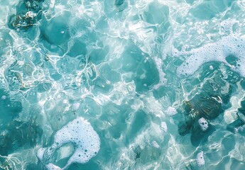 Poster - Crystal Clear Ocean Water Surface with Bubbles Creating a Refreshing Feel : Generative AI
