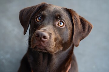 Poster - Close Up Portrait of Adorable Chocolate Labrador Retriever Puppy with Expressive Brown Eyes and Soft Fur : Generative AI