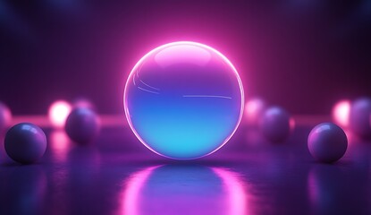 Aufkleber - Bright and colorful glowing orb surrounded by reflective spheres creating a mesmerizing visual scene : Generative AI