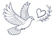© mahira - Flying Dove with Heart Vector Art. Love and Peace Symbol
