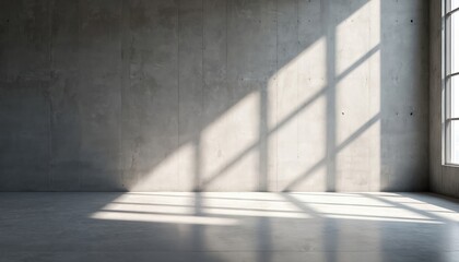 Aufkleber - Gray concrete wall, floor with sunlight beam. Diagonal shadows create geometric shapes. Empty room interior with modern architecture design. Studio background, clean, minimalist space. Ideal for