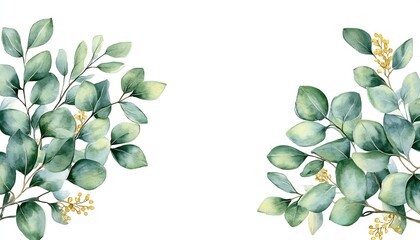 Poster - Delicate Watercolor Eucalyptus Leaves and Yellow Flowers for Minimalist Design : Generative AI