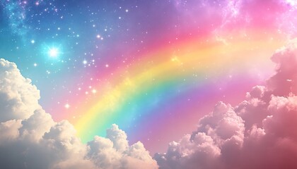Aufkleber - Breathtaking Scene of a Rainbow Arching Over Lush Clouds Illuminated by a Cosmic Sky : Generative AI