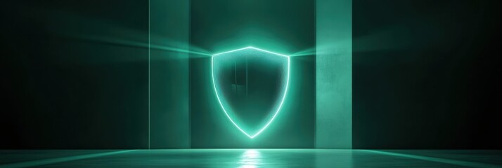 Poster - Graphic layout for secure advertising showcasing a digital shield in a modern setting