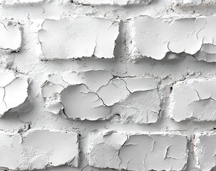 Poster - Cracked White Paint on Brick Wall Stock Photo for Textured Backgrounds and Distressed Wallpapers : Generative AI