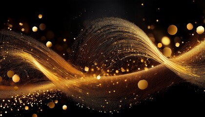 Wall Mural - mesmerizing gold particles swirling across an abstract black background