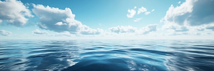 Leinwandbilder - Calm Ocean View with Blue Water and Cloudy Sky Peaceful Seascape for Travel and Serenity Concepts Wide Panoramic Shot : Generative AI