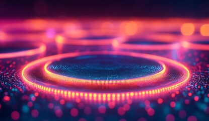 Aufkleber - Mesmerizing Circular Design with Vibrant Neon Lights Glowing in a Digital Space : Generative AI