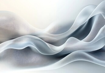 Poster - Abstract Flowing White and Silver Fabric Waves Elegant and Modern Background for Creative Design and Artistic Projects : Generative AI