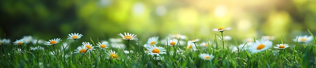 Aufkleber - Serene Meadow of Daisies Bathed in Sunlight A Captivating Spring Landscape Scene Perfect for Wall Art or a Calming Backdrop : Generative AI