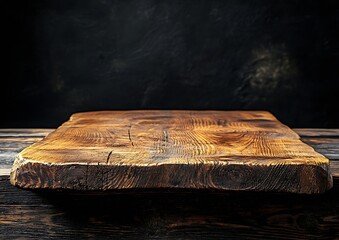 Aufkleber - Rustic Wooden Cutting Board on Dark Background Food Photography Concept for Blogs and Cookbooks Kitchenware Still Life : Generative AI
