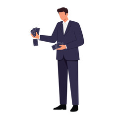 Poster - Professional man holding playing cards in flat vector illustration style