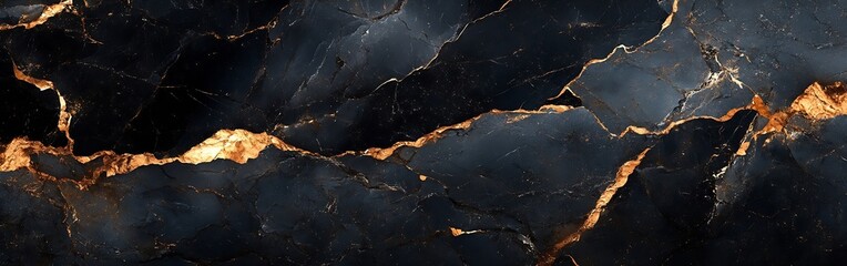 Aufkleber - Luxury Black Marble Texture with Golden Veins Abstract Background for Elegant Interior Design and Decoration Pattern : Generative AI