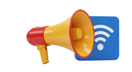 Poster - Isolated Megaphone Next to WiFi Symbol for Wireless Communication Announcement