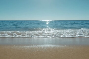 Leinwandbilder - Calm Ocean Scene with Waves and Horizon Peaceful Beach Landscape for Relaxation Travel and Coastal Scenery Concepts : Generative AI