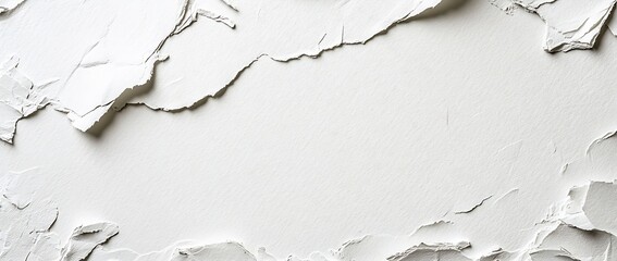 Fototapete - Textured White Paper Background with Torn Edges and Natural Fiber for Creative Projects : Generative AI