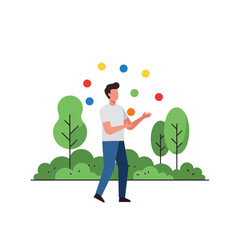 Poster - Man juggling colorful balls in a flat and minimal vector art style