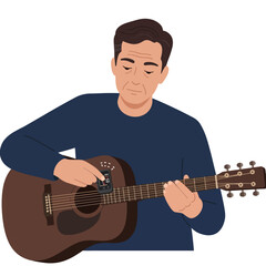 Poster - Man tuning guitar in flat design style vector art illustration