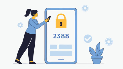 Woman Holding Phone Entering Security Code On Mobile Authentication App