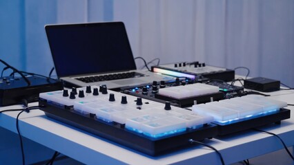 Poster - A laptop computer sitting on a clean white table, ready for use