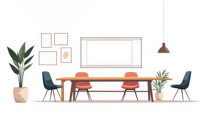 Poster - Minimalist office interior with geometric furniture, modern workspace